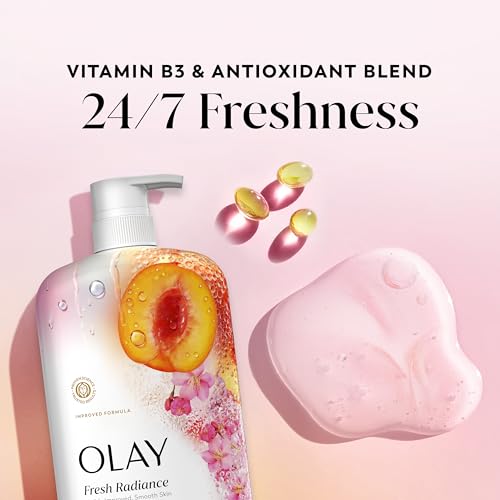 Olay Body Wash for Women, Fresh Radiance, 24/7 Skin-Loving Freshness, Visibly Radiant, Plant Based Cleansers, Vitamin B3 & Antioxidant Blend, For All Skin Types, Peach & Cherry Blossom Scent, 29 fl oz - image 3