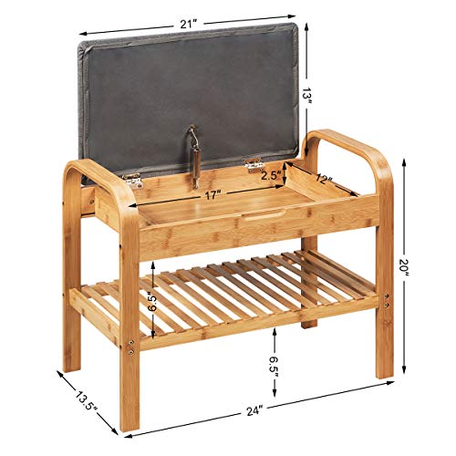 Giantex Shoe Rack Bench With Storage, Bamboo Storage Bench With Cushioned Seat, Padded Seat Shoe Bench With Storage Shelf, Shoe Organizer For Entryway, Hallway, Bedroom, Holds Up To 330 Lbs #TOP2