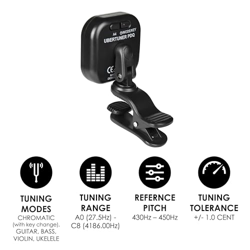Image of KLIQ UberTuner PDQ, Rechargeable Clip-On Tuner for Guitar, Bass, Ukulele, Violin, Mandolin, Banjo & All Instruments, Fast & Accurate Chromatic Tuning Modes, Black