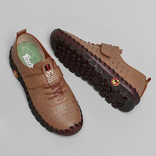 Image of Women's Hollow Beef Tendon Soft Bottom Slip-on Flat Loafers,Fashion Hand Sewing Non-Slip Oxford Breathable Orthotic 4D Pain Relief Comfy Walk Casual Shoes