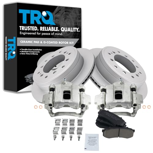 Image of TRQ Rear Brake Pad and Rotor Set Ceramic G Coated Rotors Calipers