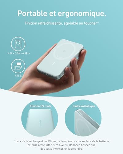 Anker MagGo Powerbank, Batterie magnétique Ultra Fine 10 000 mAh, certifiée Qi2, Portable, Chargeur Compatible MagSafe Ultra Rapide 15 W, Design Ergonomique, Uniquement pour iPhone 15/14/13/12