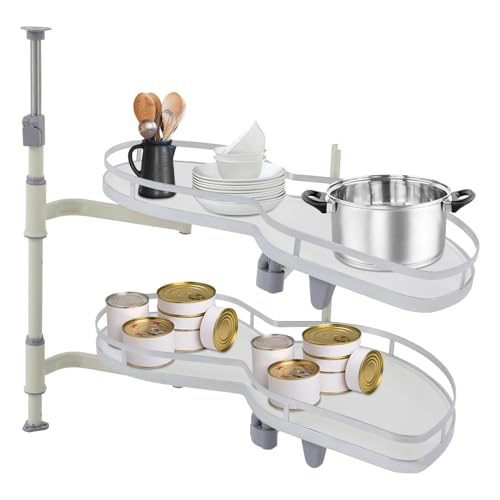 WATEBATH Blind Corner Cabinet Pull-out Organizer, 2-Tier Height Adjustable Right Blind Corners Cabinet Storage Container with Push-pull Handles for Installation at a Blind Corner Kitchen Cabinet