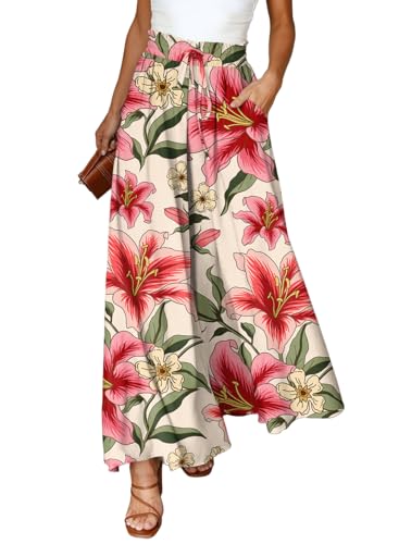 Image of Dokotoo Wide Leg Pants for Women Casual Elastic Waist Drawstring Pants | Lounge Pants Women, Early Fall Fashion, High Waisted, Solid Color, Fashion Business Casual Outfits, Jogging Jogger Pockets