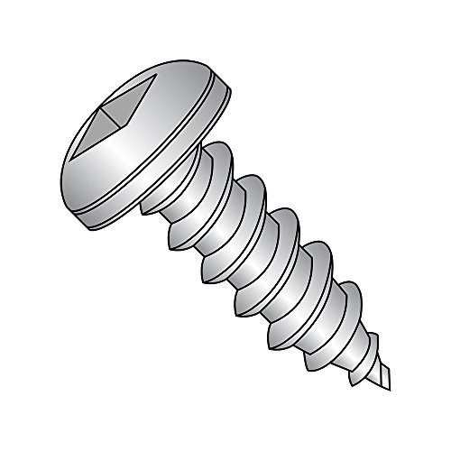 18-8 Stainless Steel Sheet Metal Screw, Plain Finish, Pan Head, Square Drive, Type