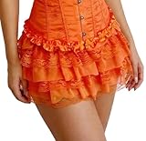 bslingerie Women Y2K Lace Trim Multi Layer Ruffle Vintage Skirt with Shorts Underneath, Orange, L