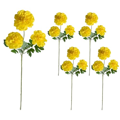 Fyearfly 5 fiori di geranio artificiali gialli realistici, per decorare la casa, il soggiorno, la tavola