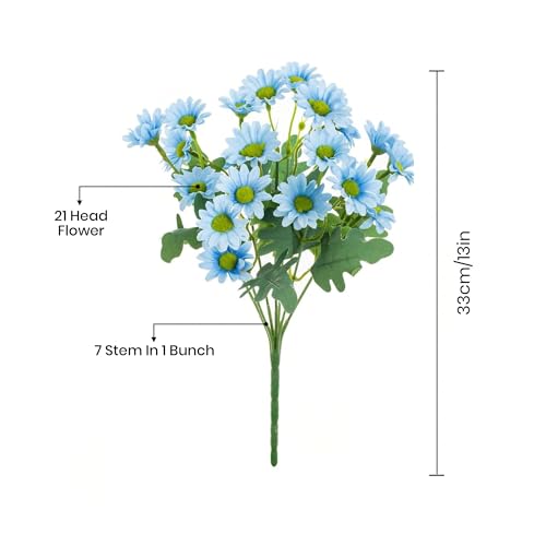 Image of Art Street Artificial Blue Flowers Bunch |Daisy Flowers for Home | Living Room, Decor |Christmas Day, New Year, 7 Head 21 Flowers| Pack of 2|Size 13 INCH, (Without Vase)