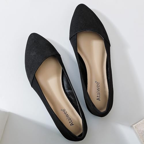 Ataiwee Women's Wide Width Flat Shoes, Classic Dressy Pointed Suede Cozy Slip on Soft Ballet Flats.4