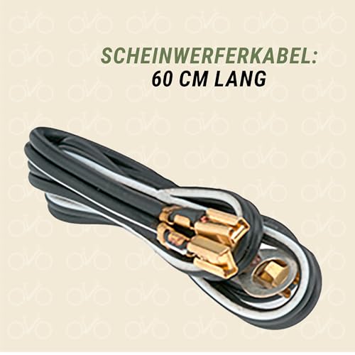 Prophete Lichtkabel, 2-adrig, 1 Scheinwerfer-und 1 Rücklichtkabel, Fahrrad Beleuchtung mit Kabelschuhen und Ösen, schwarz