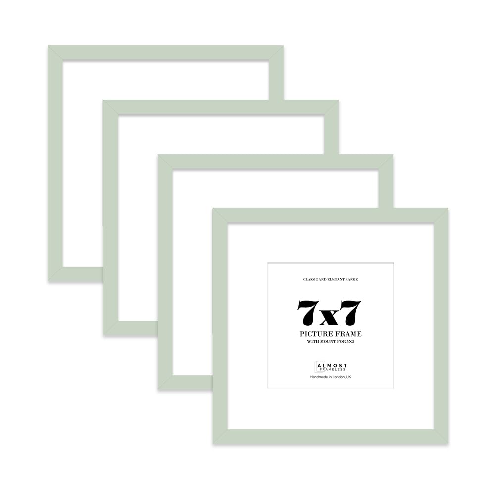 7x7 Mint Green Picture Frame with Mount for 5x5 Photos, Prints - Modern Square Wall Frame, Set of 4