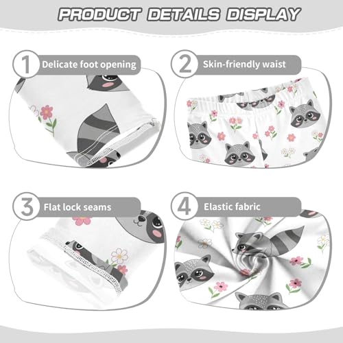 Girls Leggings Size 4T Raccoon Flowers White Soft Stretchy Pants Breathable Girl Clothes for School Dance3