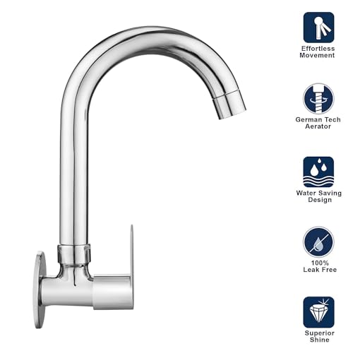 Image of CLINTON Kitchen Sink Cock with 360 Degree Swivel Spout | Kitchen Sink Tap | Kitchen Faucet | Tap for Kitchen Sink (Opal)