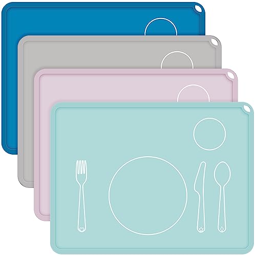 Zhehao 4 Pcs Montessori Toddler Silicone Placemats, Multi Colors