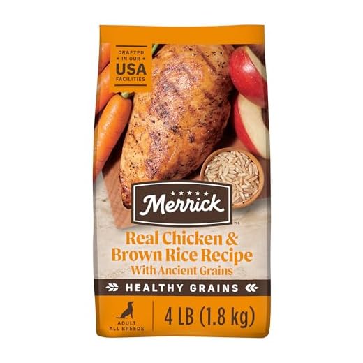 Merrick Healthy Grains Premium Adult Dry Dog Food, Wholesome And Natural Kibble With Chicken And Brown Rice - 4.0 lb. Bag