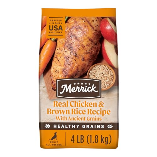 Merrick Healthy Grains Premium Adult Dry Dog Food, Wholesome And Natural Kibble With Chicken And Brown Rice - 4.0 lb. Bag