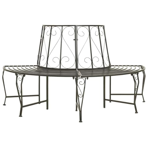 XHNIFBN 63' Crescent Outdoor Tree Bench, Silver Steel Garden Seating for 3, Weather-Resistant Curved Patio Park Furniture for Yard, Front Porch Decor & Backyard Lounging