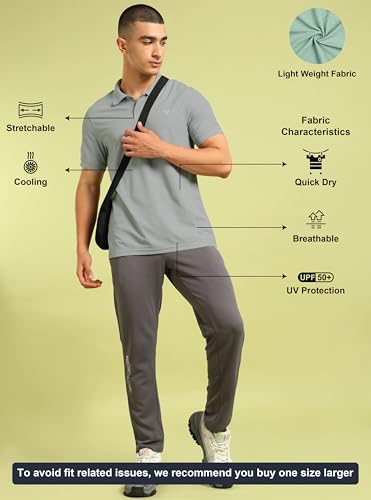 Image of TECHNOSPORT Men's Solid Slim Fit Polo Collar T-Shirt MATPIQ Half Sleeve Button Polyester for Gym Running Workout UPF50+ Anti Odour
