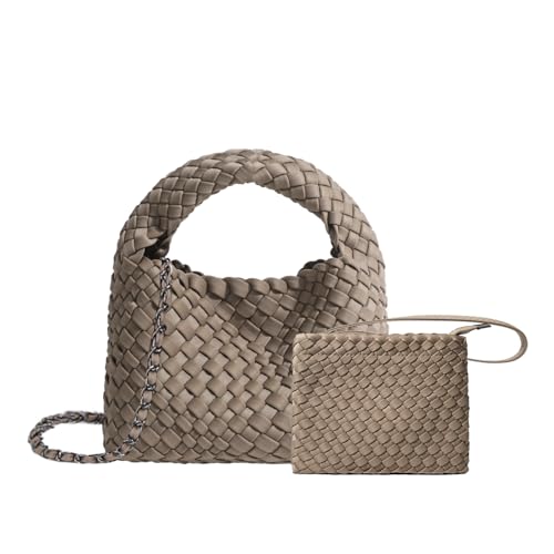 Image of JINMANXUE Fashion Mini Handbag For Women, Woven Tote Bucket Composite Bag Knitting Chain Bags, Crossbody Shoulder Purses (N-Tea brown)