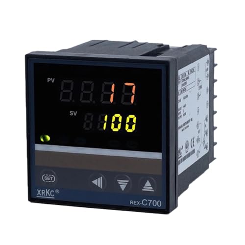 Controlador de temperatura REX-C100 industrial con pantalla digital doble en naranja