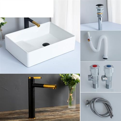 WOTZOV Waschbecken im modernen Stil, rechteckig, im europäischen Stil, Aufsatzwaschbecken, Handwaschbecken, Badezimmerwaschbecken mit Zubehör, Moderne Arbeitsplatte – Bild 6