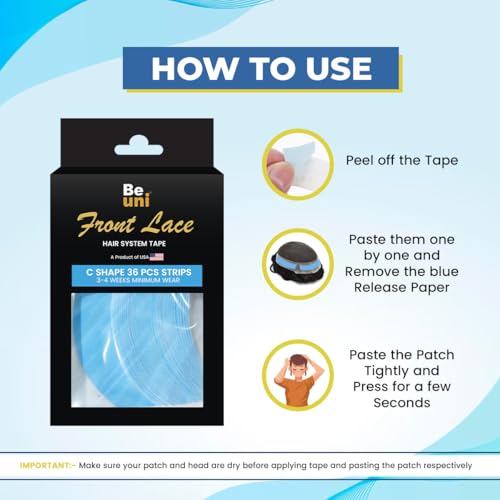 Image of Front Lace tape 36pcs No Shine Wig Tape for Men & Women | Strong Hold 3-4 Weeks | Waterproof Wig Tape for Men | Transparent Hair Patch Tape | Front Hair Patch Adhesive | Pack of (1)