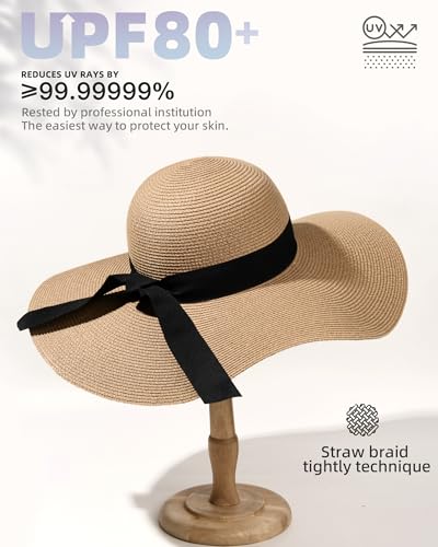 image for FURTALK Womens Sun Straw Hat Wide Brim UPF 80 Summer Hat Foldable Pack