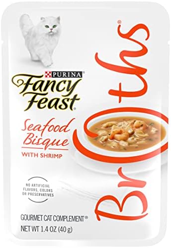 Purina Fancy Feast Grain Free, Limited Ingredient Cat Food Complements, Broths Seafood Bisque With Shrimp - (16) 1.4 oz. Pouches