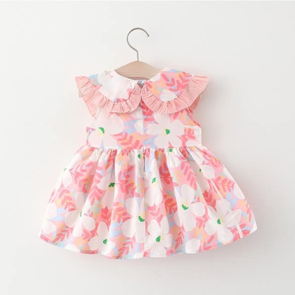 Image of Bold N Elegant Sleeveless Cotton Floral Print Party Knee Length Dress Frock with Bag Purse for Infant Toddler Baby Girl's