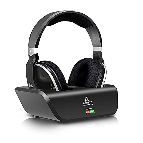 Wireless TV Headphones, Monodeal Over Ear Headsets for TV Watching with Charging Dock, 2.4GHz RF Transmitter, 100ft Wireless Range and Rechargeable 20 Hour Battery, Black