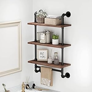 BOSURU Industrial Pipe Bathroom Shelves Rustic Wood Shelves with Towel Bar 24" Farmhouse Wall Shelf for Wall Pipe Shelving BOSURU Industrial Pipe Bathroom Shelves Rustic Wood Shelves with Towel Bar 24 Farmhouse Wall Shelf for Wall Pipe Shelving