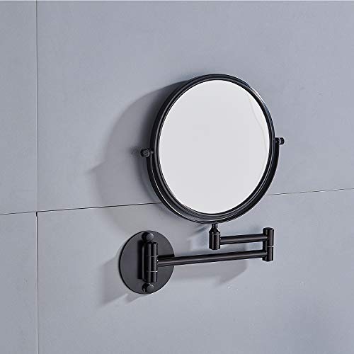 NEWRAIN Mirrors Wall Mounted with 3x Magnification and Normal 8-Inch Double-sided Round Bathroom Vanity Mirror Swivel,Extendable and Black Finished for Home, Spa and Hotel