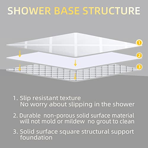 Ziocceh 48" L X 36" W X 4" H Left Drain Shower Pan Single Threshold Anti-Slip Acrylic Shower Base White With Brushed Nickel Cover #TOP3