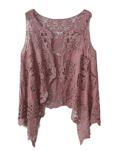 Image of FindThy Women's Hollow Knitting Stitch Cardigan Open Front Draped Boho Hippie Crochet Vest