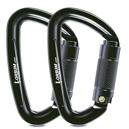 4 Auto Locking Carabiner 26KN Climbing Carabiner Large Carabiner Clips UIAA Certified Heavy Duty Caribbean Clips for Rock Climbing Camping Hammock Rescue D Shaped Twist Lock Black 2Pack