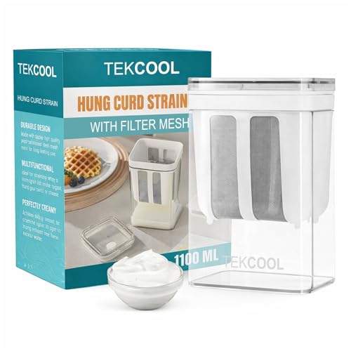 Image of TEKCOOL Plastic Multipurpose Greek Yogurt & Curd Maker Hung Curd - 1100ml | Durable, BPA-Free | Easy Homemade Yogurt & Cheese (Yogurt Maker), 10L x 8W x 16H cm, Multi-Coloured