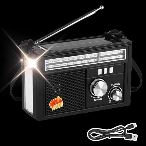 Solradio, soldriven radio Am/FM/SW 11200 mAh - Vattentät campingutrustning med handtag, överlevnadsutrustning för vandringsäventyr och strömavbrott