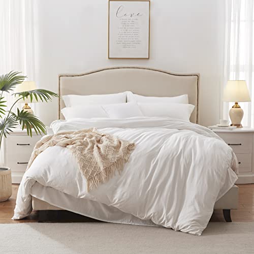 Image of MILDLY Duvet Cover 90 inchx98 inch Ultra Soft Comforter Cover Set 3pcs, White | Washed Microfiber Cotton-Like, Breathable Comfort, Hidden Zipper, Corner Ties, OEKO-TEX Certified, Fade Resistant