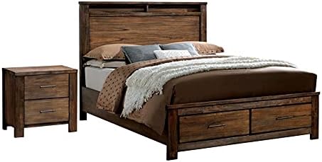 Furniture of America FOA Nangetti 2pc Antique Oak Solid Wood Bedroom Set - Cal King + Nightstand
