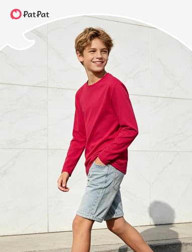 Image of PATPAT Boys Long Sleeve Shirts Cotton Solid Crew Neck Basic Shirts 5-16 Years