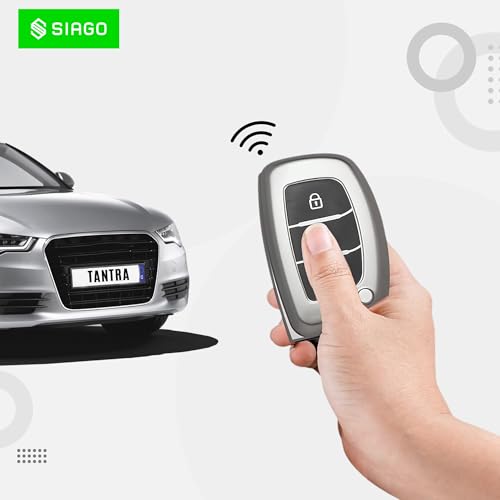Image of SIAGO TPU Key Cover Compatible with Hyundai Aura Elantra I.10 Grand Nios I.20 Elite Verna 4S Creta I.10 Grand I.20 Activa Tucson Xcent 3 Button Smart Key (Grey Pack of 2)