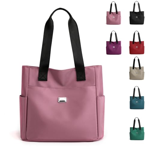 Fashion Women Tote Shoulder Bag,Large Capacity Water Repellent Multi Pocket Nylon Shoulder Bag with Zipper