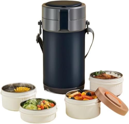 Mearrineser 保温ランチジャー 大容量1.8L 真空断熱 スープジャー 丼ぶり型 抗菌ステンレス 食器付き お弁当箱 男性 女性 オフィス 保温容器 (YDL-1-blue-3L)