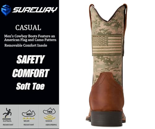 SUREWAY Cowboy Boots For Men - Mens Square Toe Western Boot With Flag,Oil/Slip Resistant,Durable Fashionable Classic Pull on Boots4