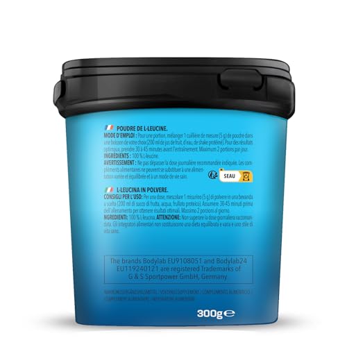 Bodylab24 L-Leucin Essential Amino Acid 300g, reines L-Leucin Pulver ohne weitere Zusätze, Pulversupplement für die Proteinversorgung, geschmacksneutral, ohne Zuckerzusatz, gluten- und laktosefrei