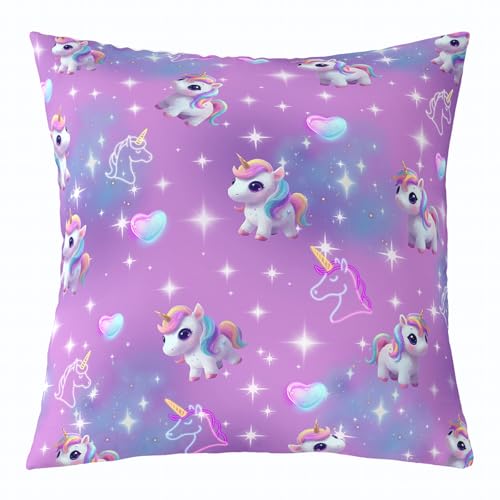 Manfei Housse de coussin licorne (lot de 1), housse de coussin étoilée lumineuse galaxie pour filles et adolescentes, rose, violet, taie d'oreiller d'amour, taie d'oreiller rêveuse, décoration de