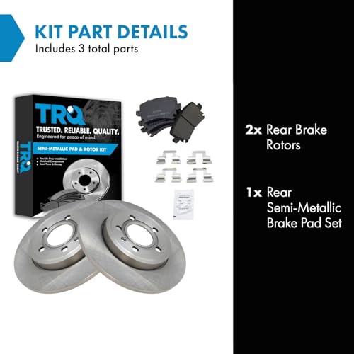 Image of TRQ Rear Brake Pad and Rotor Set Semi Metallic Solid Rotors 288mm Diameter | For 2006-2009 Audi A4 2006-2009 A4 Quattro