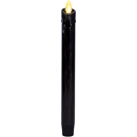 Luminara Black Single Wax Drip Flameless Candle Tapers (1 x 9.5 inch), Moving Flame LED Candle Unscented Real Wax with Dripped Top Timer Function, Table, Mantel, Holiday Decoration