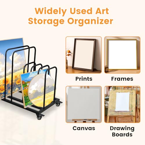 Image of Art Canvas Storage Rack,Art Storage Organizer with Wheels,Metal Art Drying Painting Rack for Canvas Boards, Panel, Crafts Drying,Ideal for Art Studios Workshops Home Use