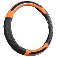 13 Inch Golf Cart Steering Wheel Cover, Anti Slip Breathable Leather Steering Wheel Cover, Comfortable Grip Feeling for EZGO TXT & RXV Orange 2